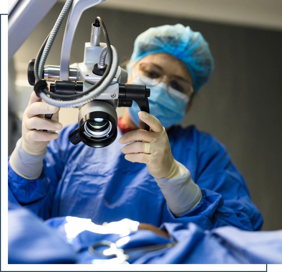 Surgeon operating with medical equipment